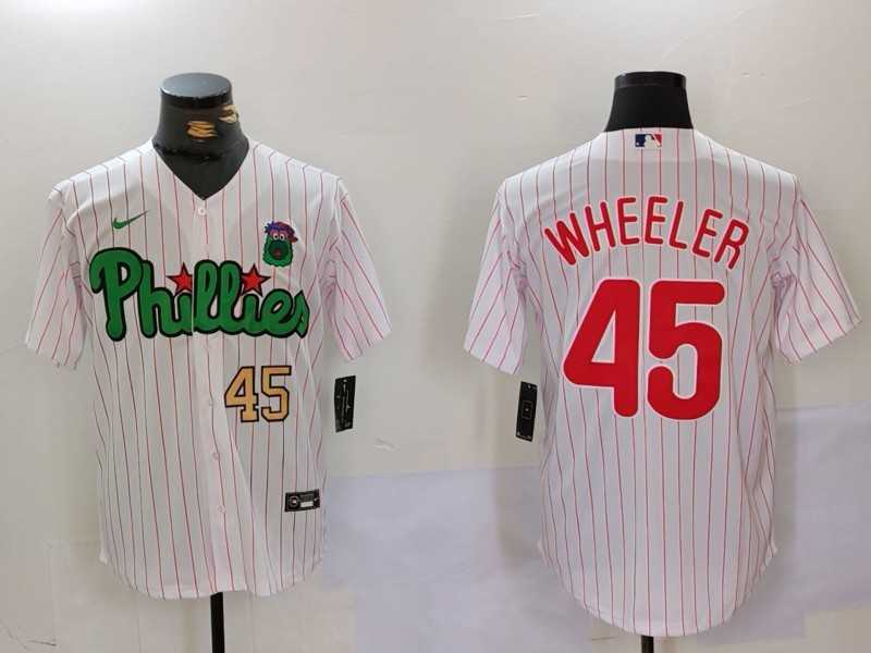 Men%27s Philadelphia Phillies #45 Zack Wheeler White Green Cool Base Stitched Jerseys